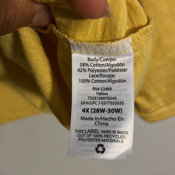 Terra & Sky Women’s Yellow Mixed Media V-Neck Eyelet Top Plus Size 4X (28W-30W) - Picture 12 of 14